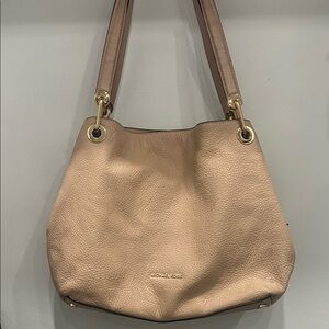 Michael Kors Light Peach Pebbled Leather Hobo with Gold Hardware